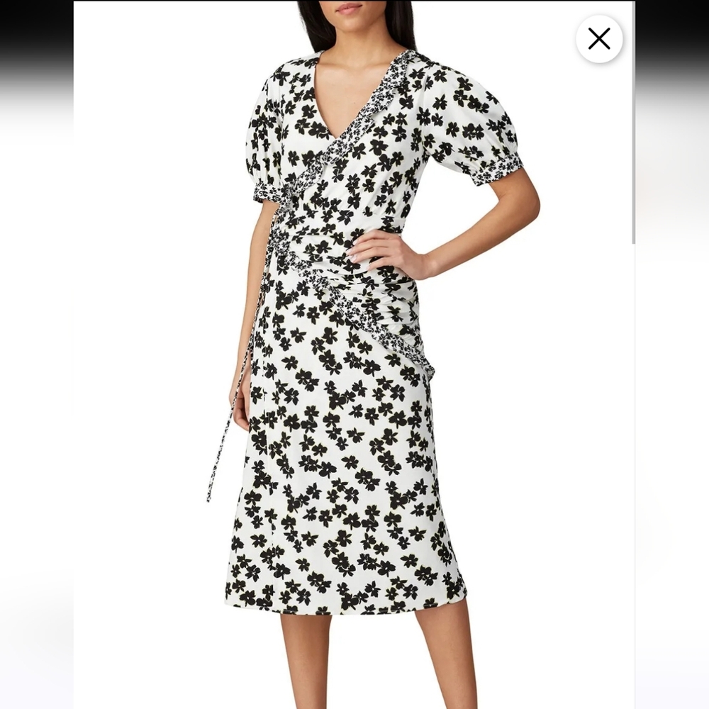 Floral Wrap Dress - Black and White
